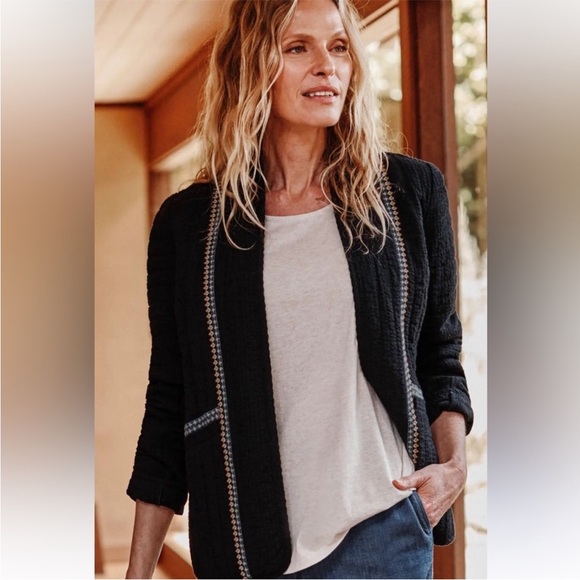 Pure Jill J Jill Seersucker Embroidered Jacket Sz M - Picture 8 of 11